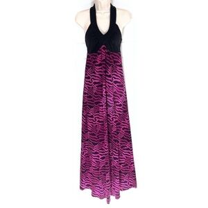 The North Face V Neck Striped Zebra Maxi Dress Black Magenta Pink Pullover XS